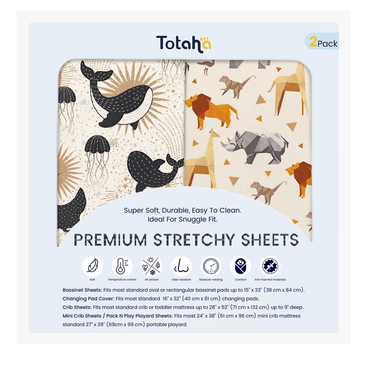 TotAha Graco Pack and Play Sheets fitted for a snug mini crib.