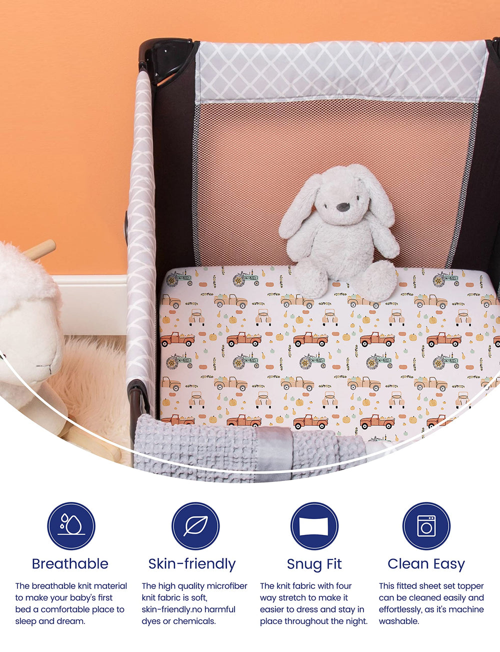 Hypoallergenic baby sheets promote breathable, comfortable naps.