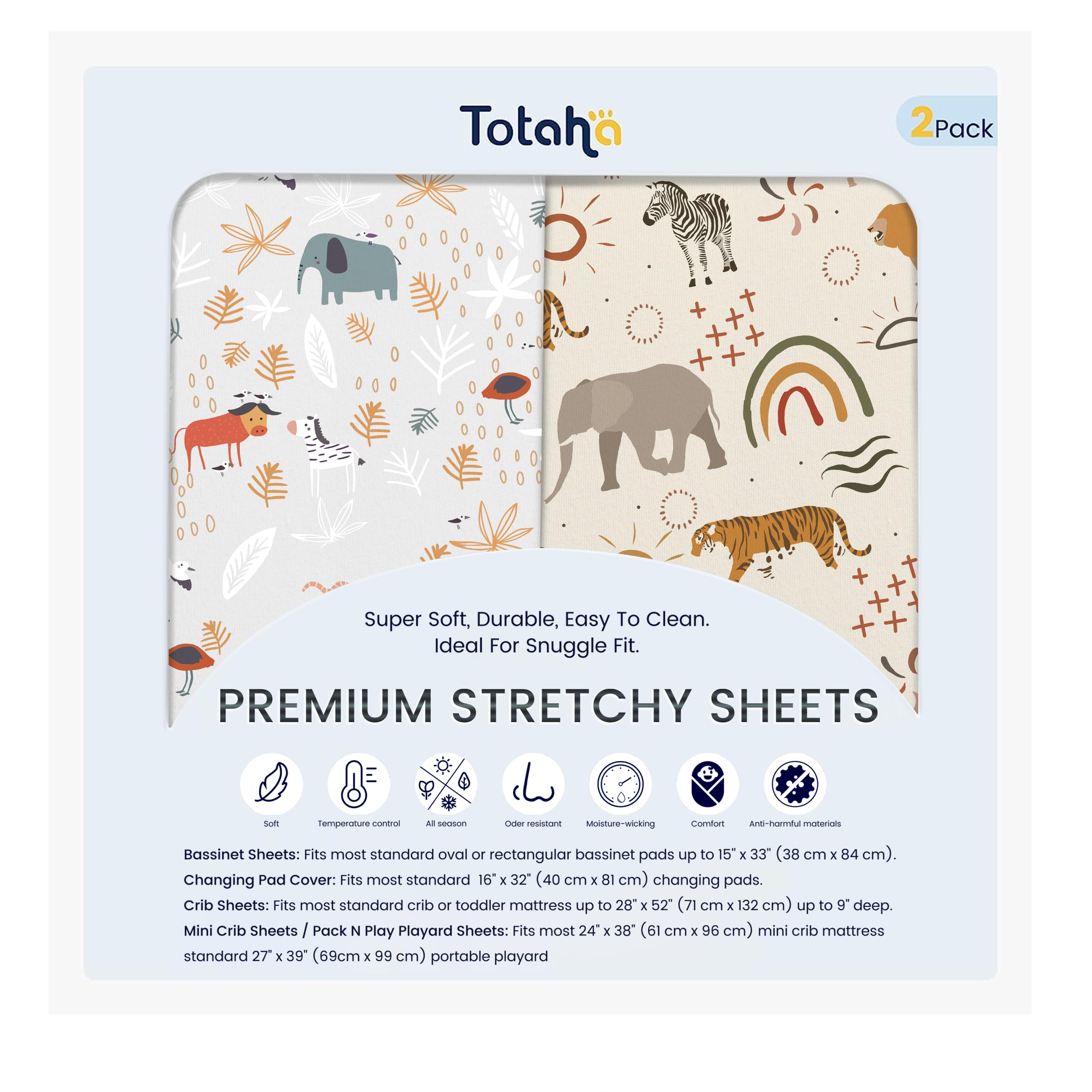 TotAha Jungle Animal cradle sheets pack fits universal bassinet sizes for gentle sleep