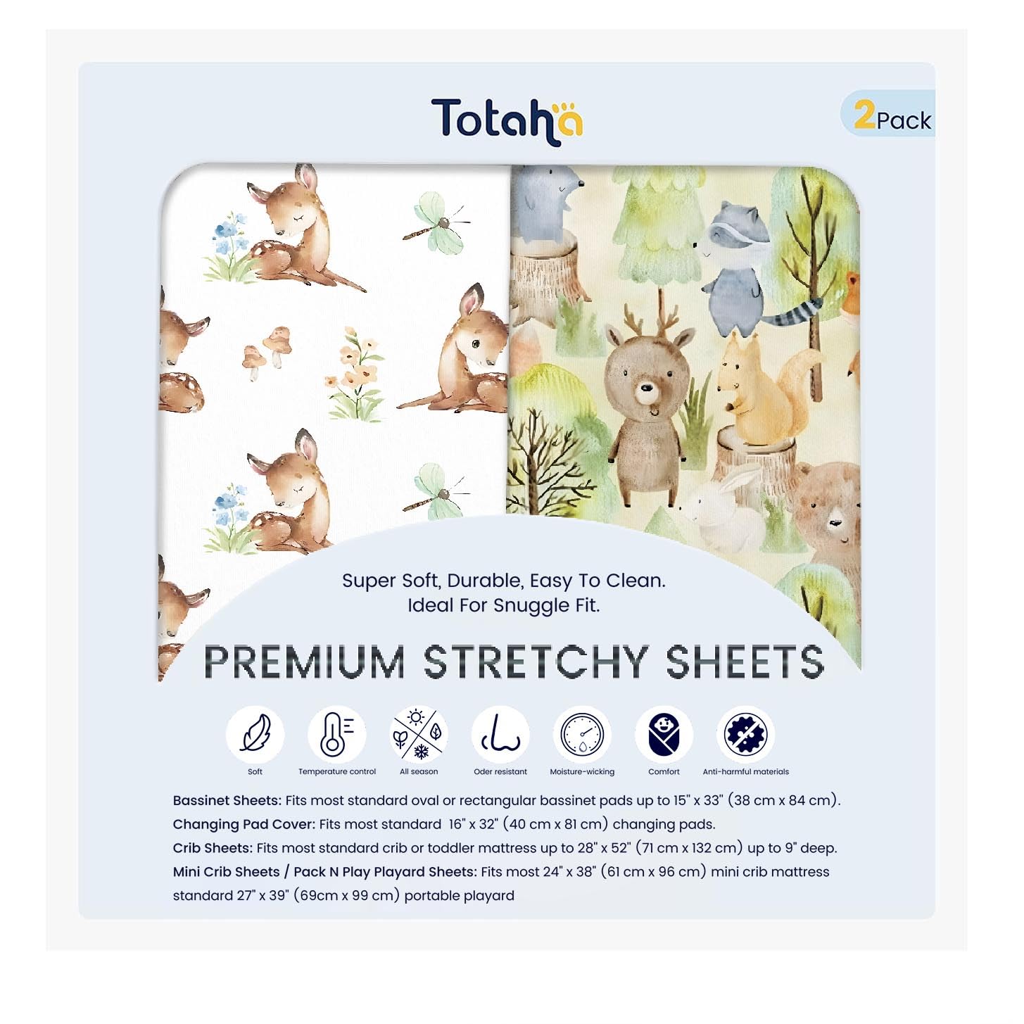 TotAha mini crib sheet with forest bear pattern offers cozy, breathable sleep.