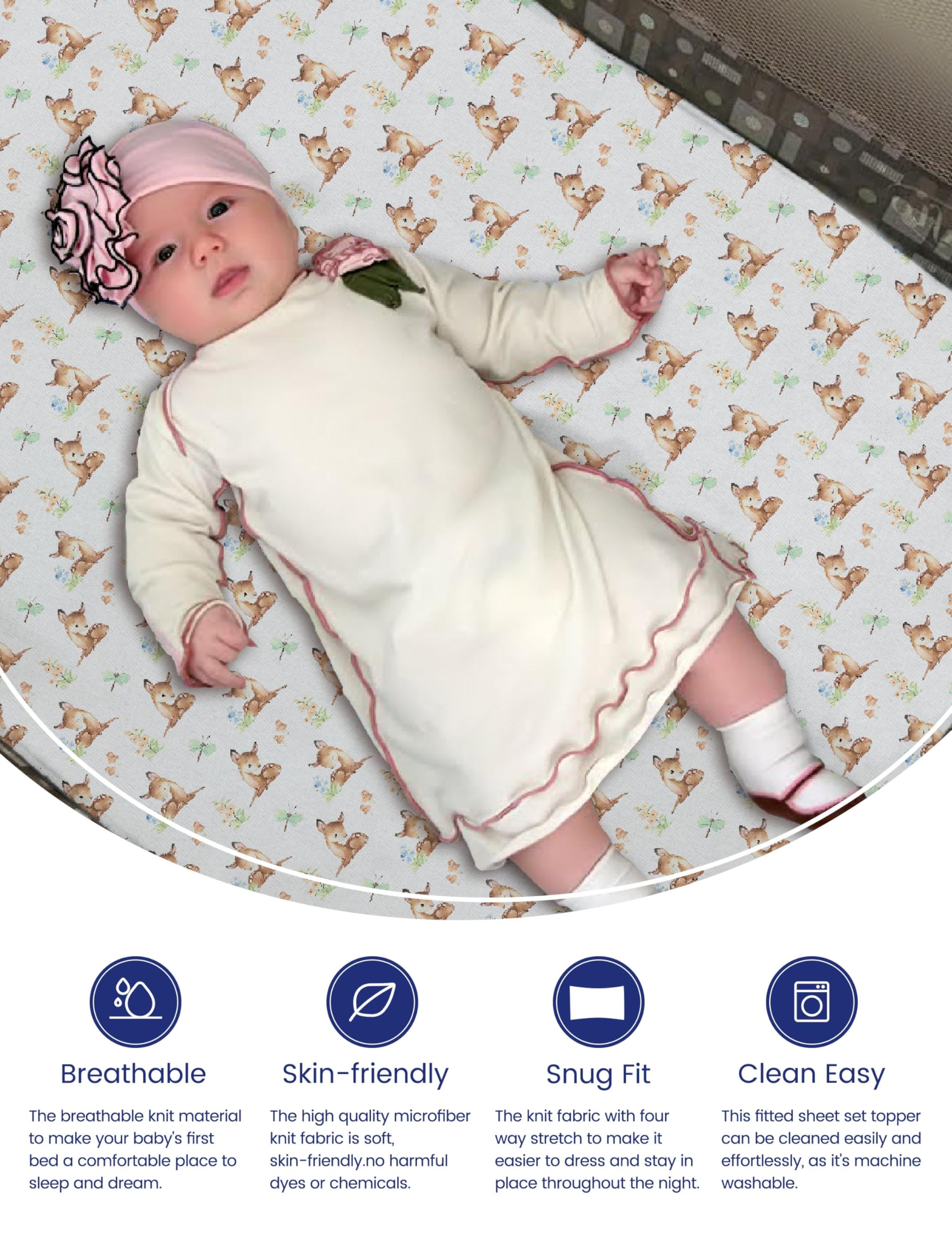 TotAha pack-n-play sheet in jersey-knit stretch fits snugly.