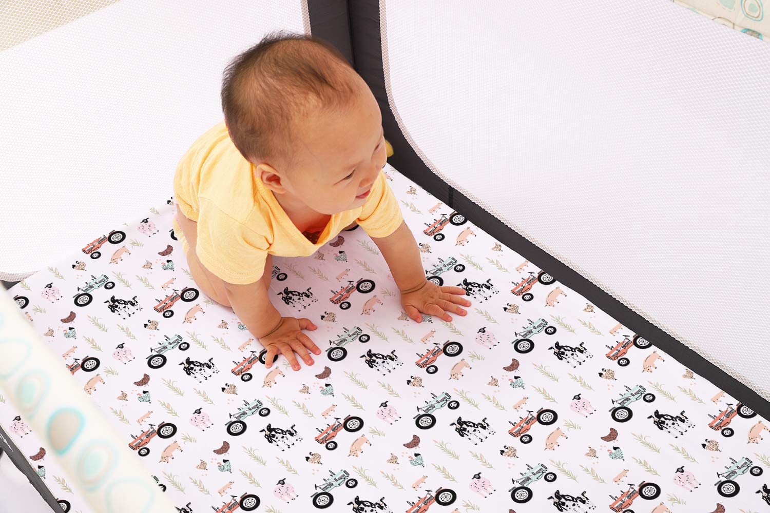 Two-pack TotAha sheets designed for Pack N Play and mini crib.