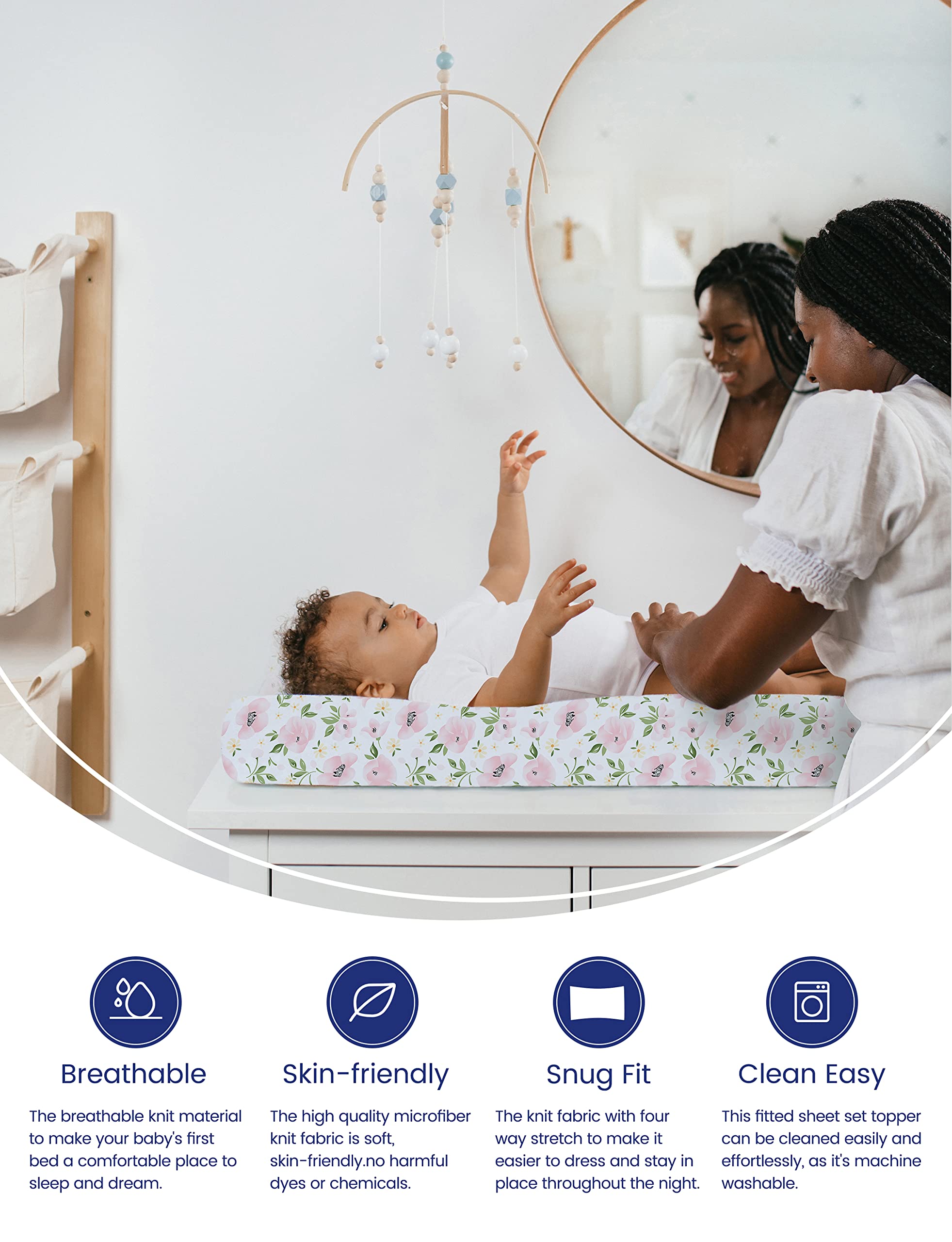 TotAha Pale Pink Flowers cover adds silky feel for calm diaper changes at night