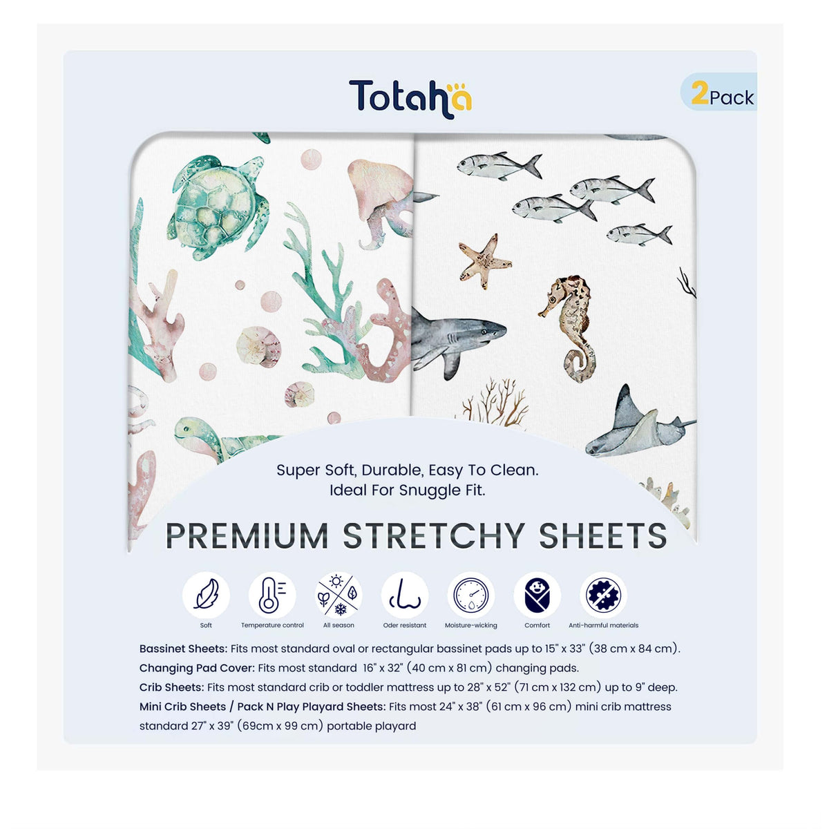 TotAha premium soft bassinet sheet close-up fabric, gentle TotCare touch.