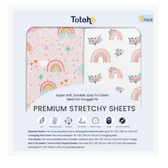 TotAha premium soft bassinet sheet rainbow design fits bassinets securely for a cozy space.