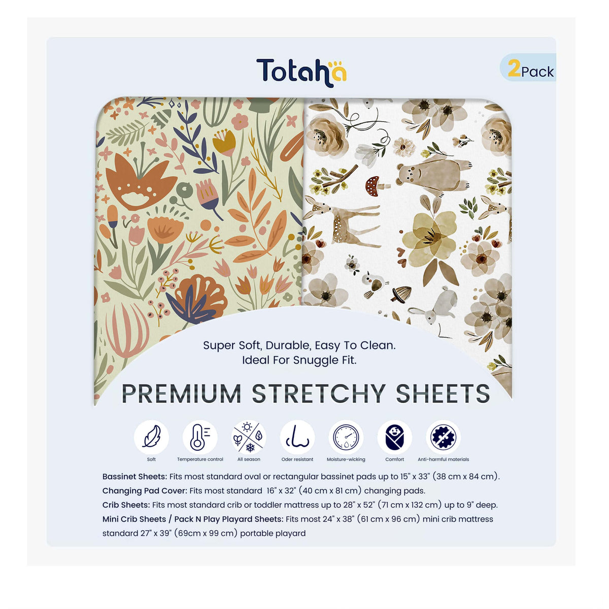 TotAha Premium Soft Pack n Play Sheets Botanical Garden, breathable baby comfort.