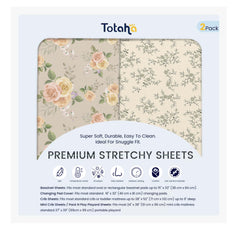 TotAha premium soft pack n play sheets on mini crib in Vintage Rose and Brunch, silky comfort for mini cribs