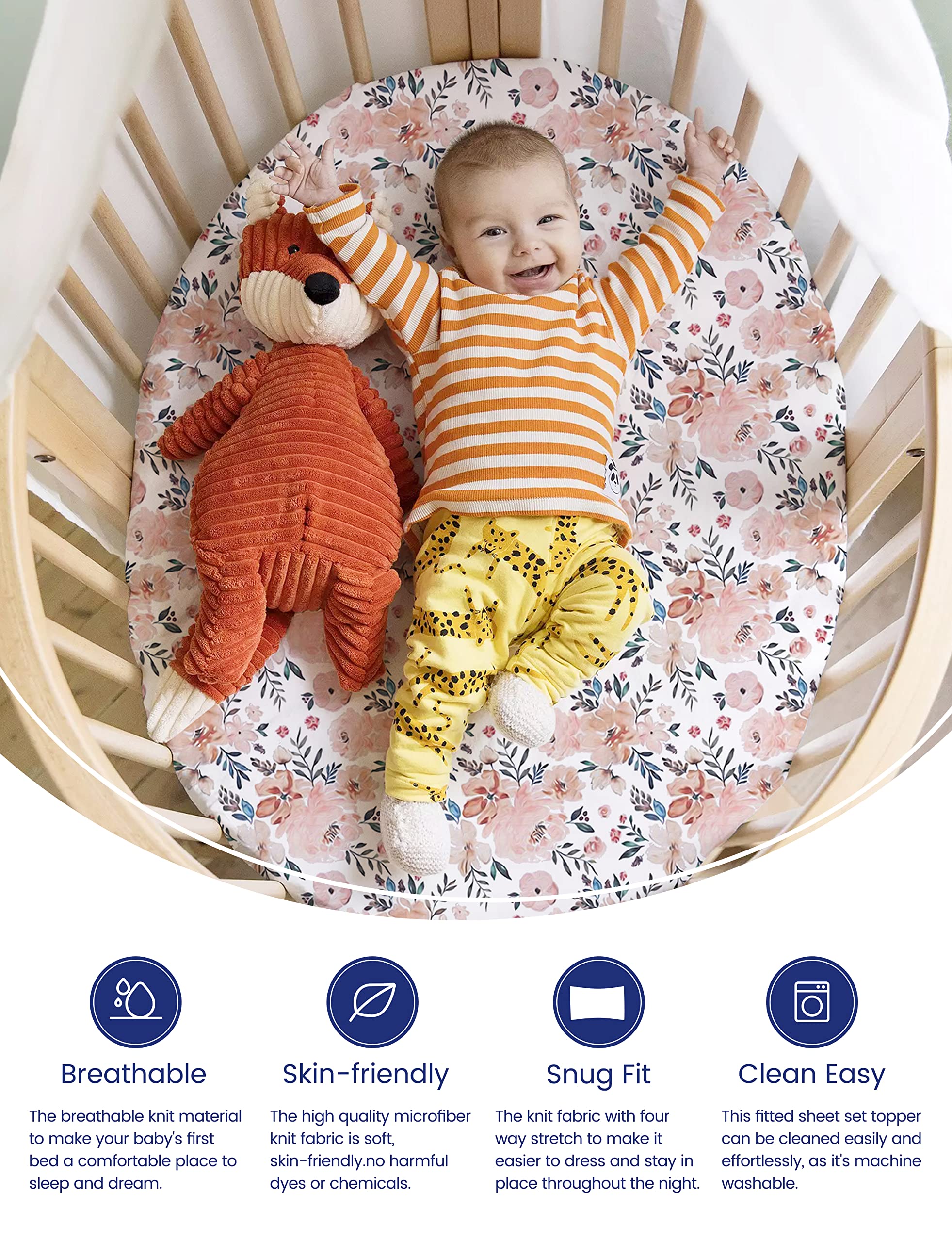 TotAha bassinet sheets soft texture for gentle baby comfort.
