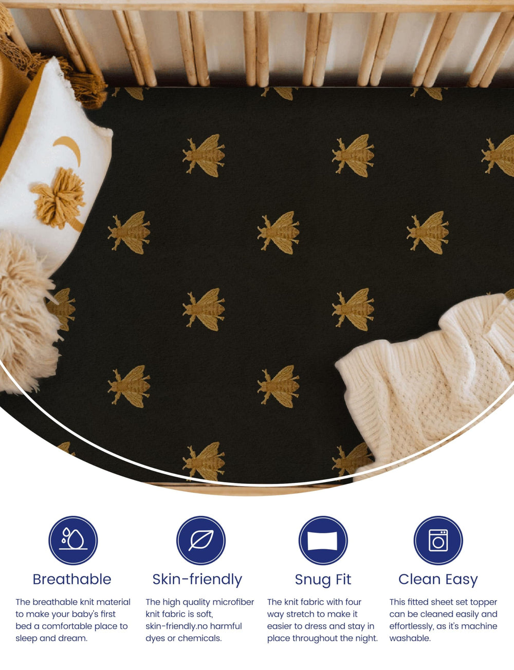 TotAha animal print crib sheet showcases snug fit with 9-inch deep pockets.