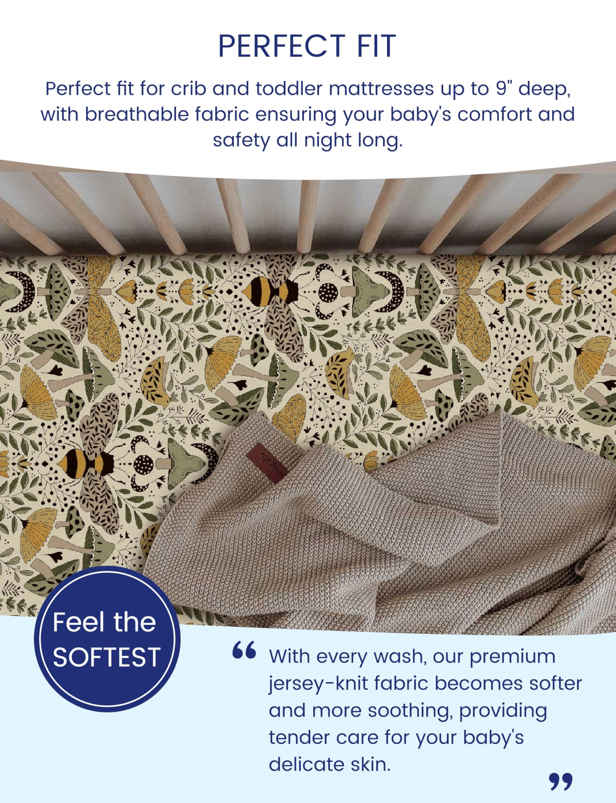 TotAha two-pack crib sheets provide hypoallergenic, gentle texture for baby sleep.