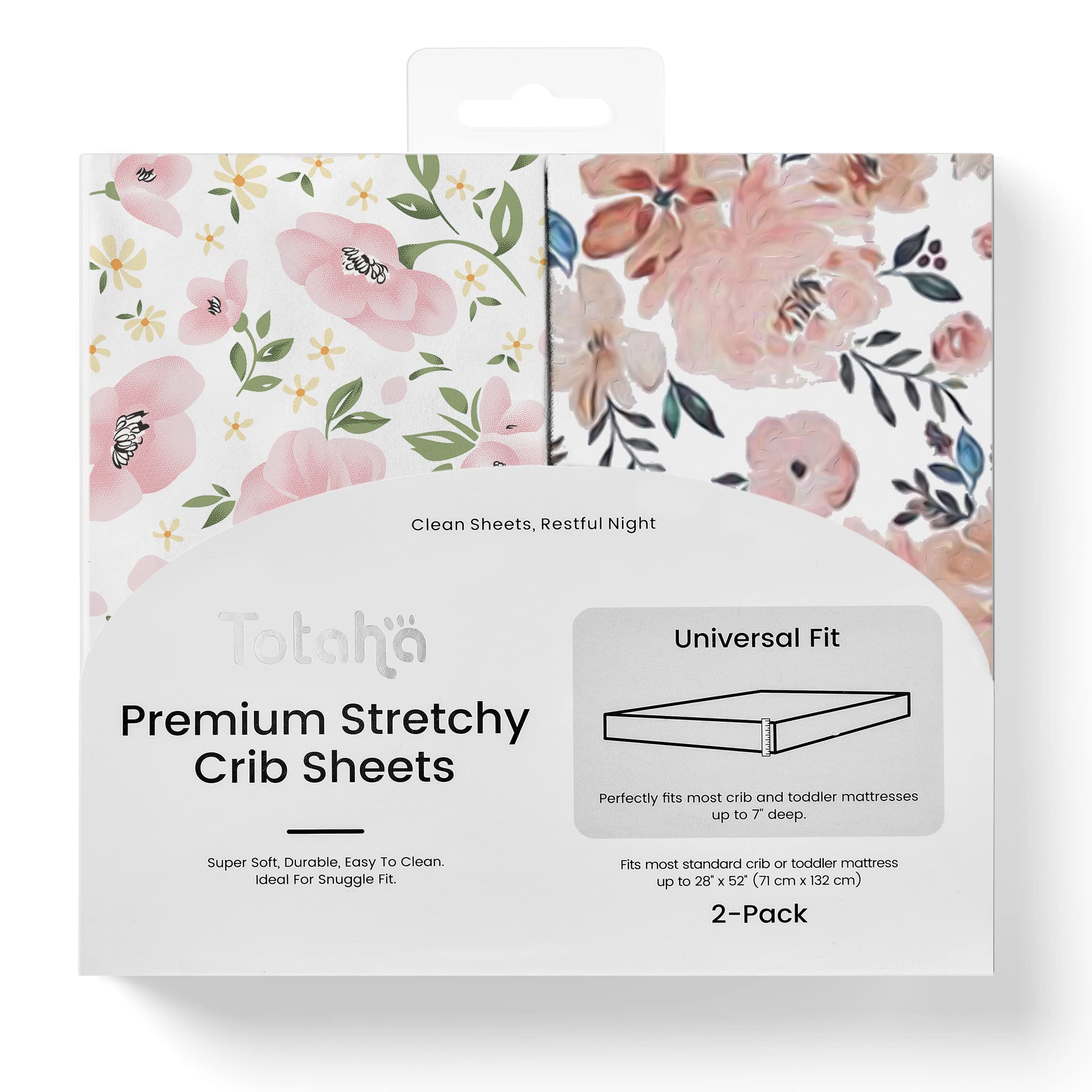 TotAha Meredith allover floral crib sheets offer soft fabric for comfortable baby sleep.