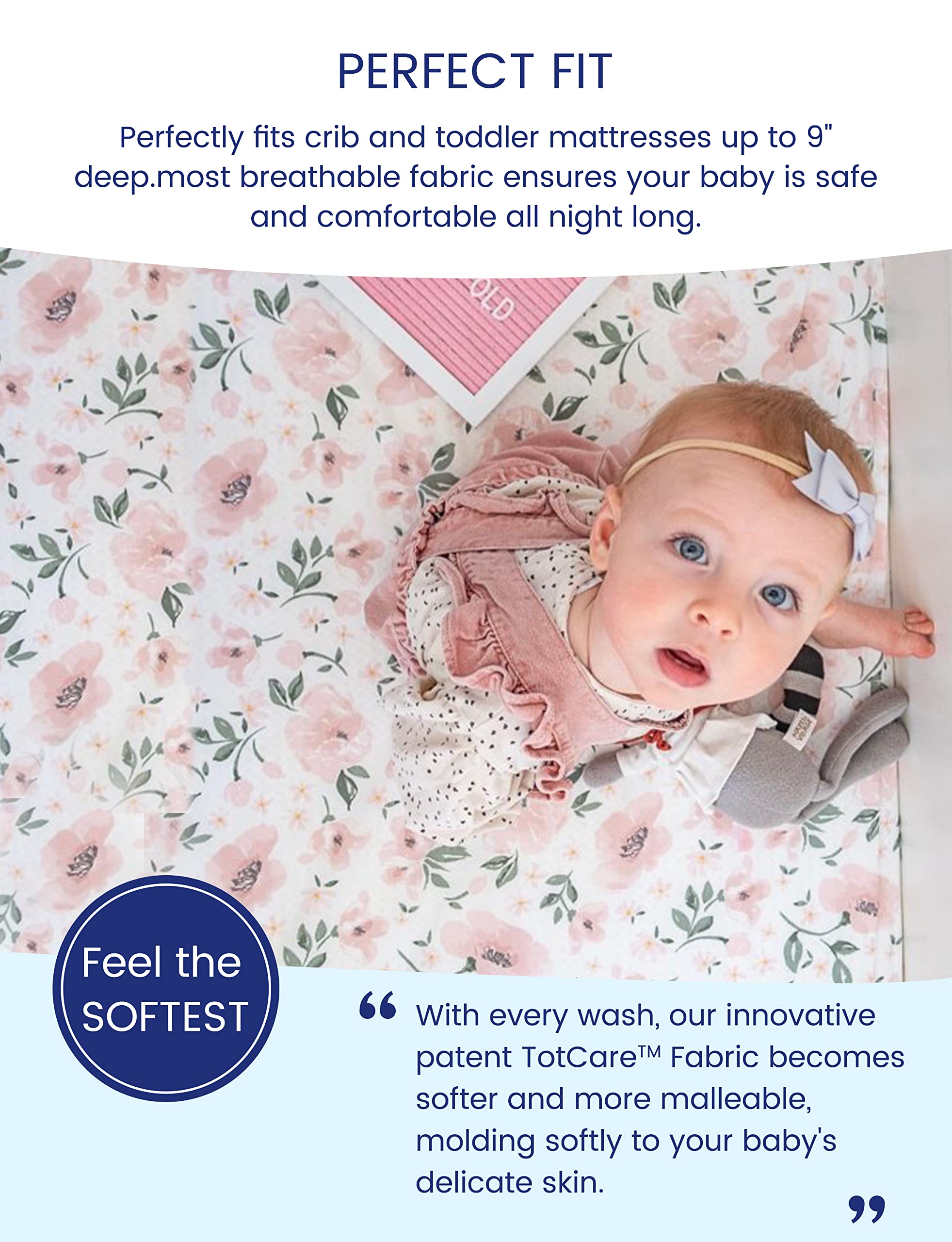 TotAha Pale Pink crib sheets feature silky feel for a cozy nursery and gentle sleep.