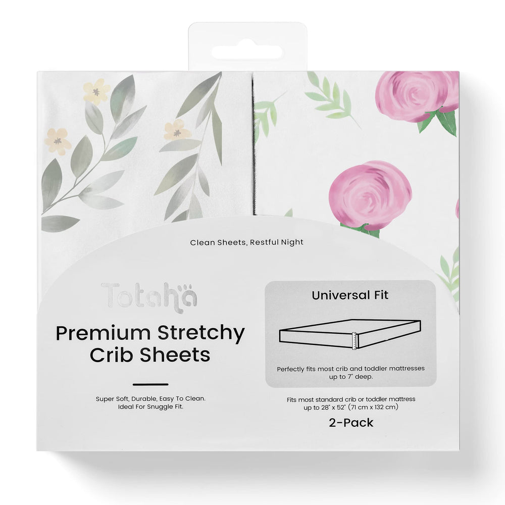 TotAha pink buds crib sheets - ultra-soft and breathable for baby sleep