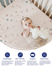 TotAha small floral crib sheet close-up highlighting stretchy fit
