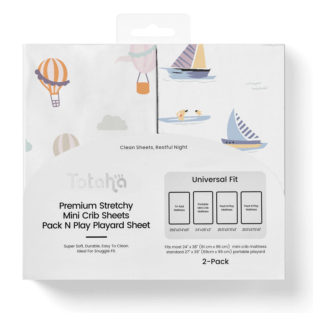 TotAha Balloon design sheets offer a gentle, calming sleep surface for your baby.