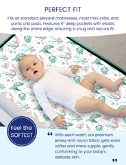 TotAha Sea Animal mini crib sheet on a mattress demonstrating cool, comfortable surface