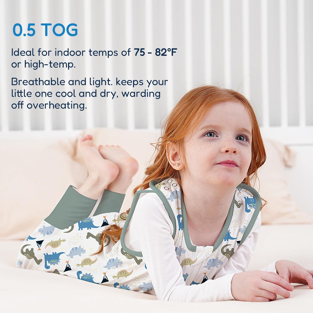 TotAha sleep sack close-up on soft fabric highlights 0.5 TOG warmth.