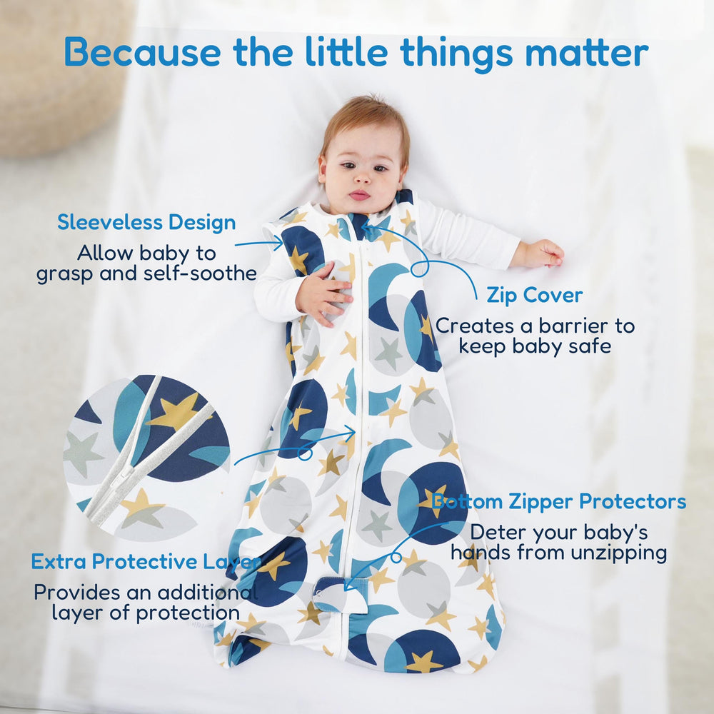 TotAha Sleep Sack 2-way zipper detail enables easy night-time diaper changes