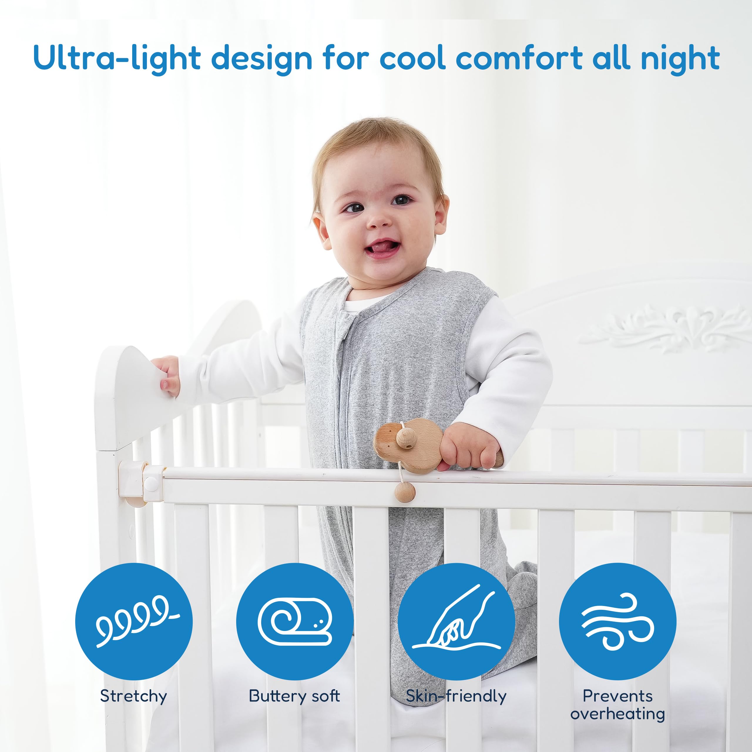 TotAha Sleep Sack shows a 2-way zipper for easy nighttime diaper changes.