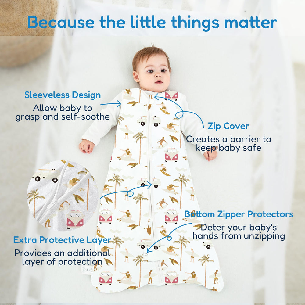 TotAha Sleep Sack 3Pack baby sleeping peacefully in breathable, lightweight wear.