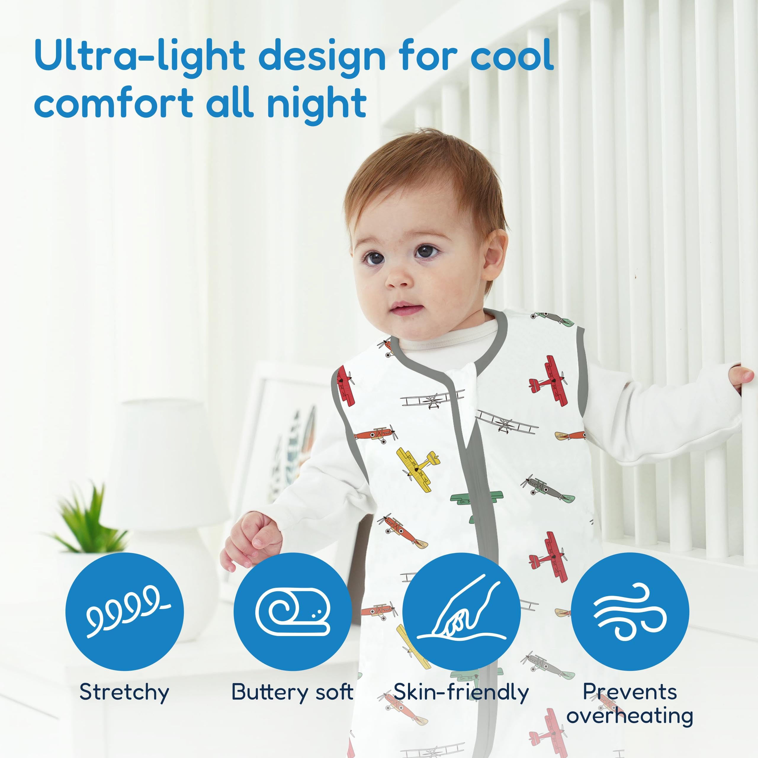 TotAha Sleep Sack 3Pack close-up of up-down snap closures for quick, secure dressing.