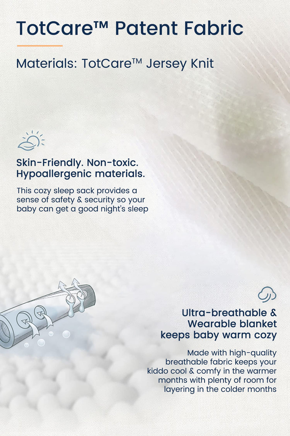 TotAha Sleep Sack close-up zipper guard for safe nighttime changes.