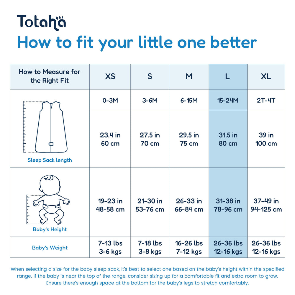 TotAha Sleep Sack roomy hip area supports safe hip development