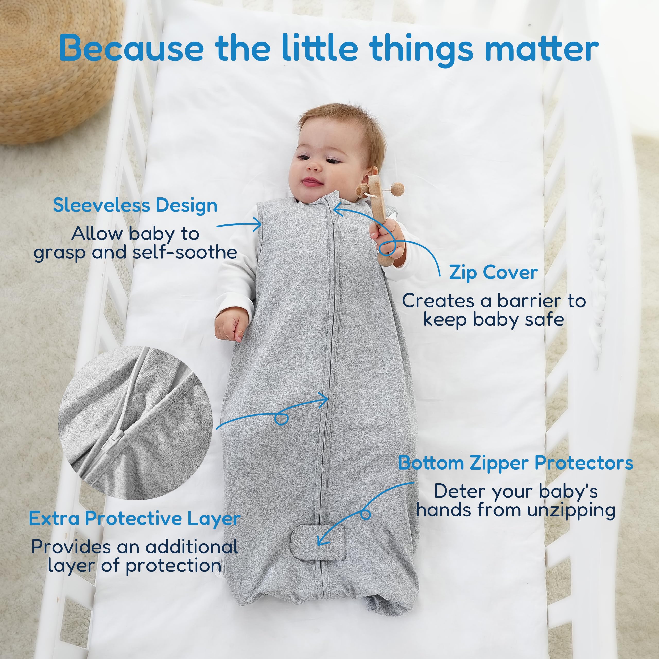 TotAha Sleep Sack snap closures detailed for quick dressing