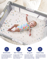 TotAha small floral 2-pack mini crib sheets create a gentle sleep space.