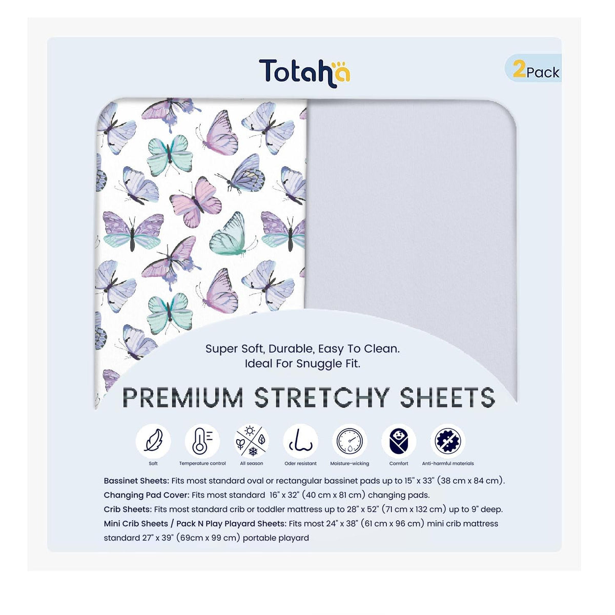 TotAha soft crib sheets purple butterfly full set on mattress for a cozy night