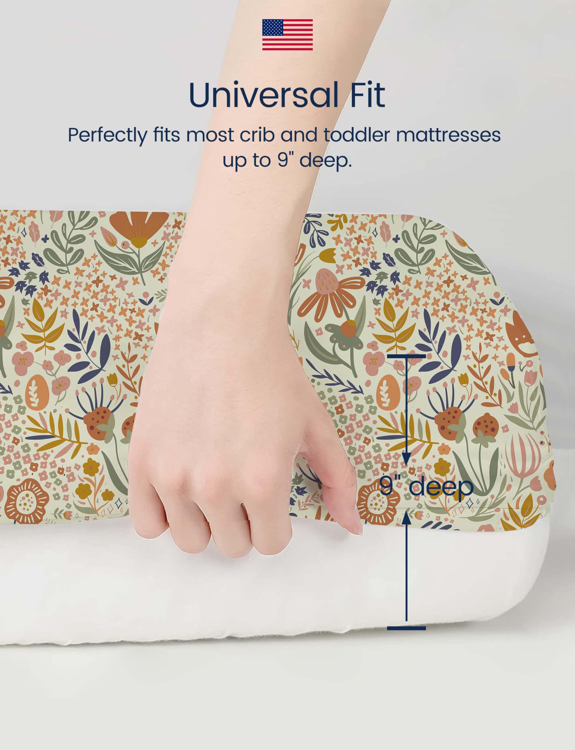 TotAha soft silky crib sheet lifestyle shot, ideal for restful sleep and easy care.