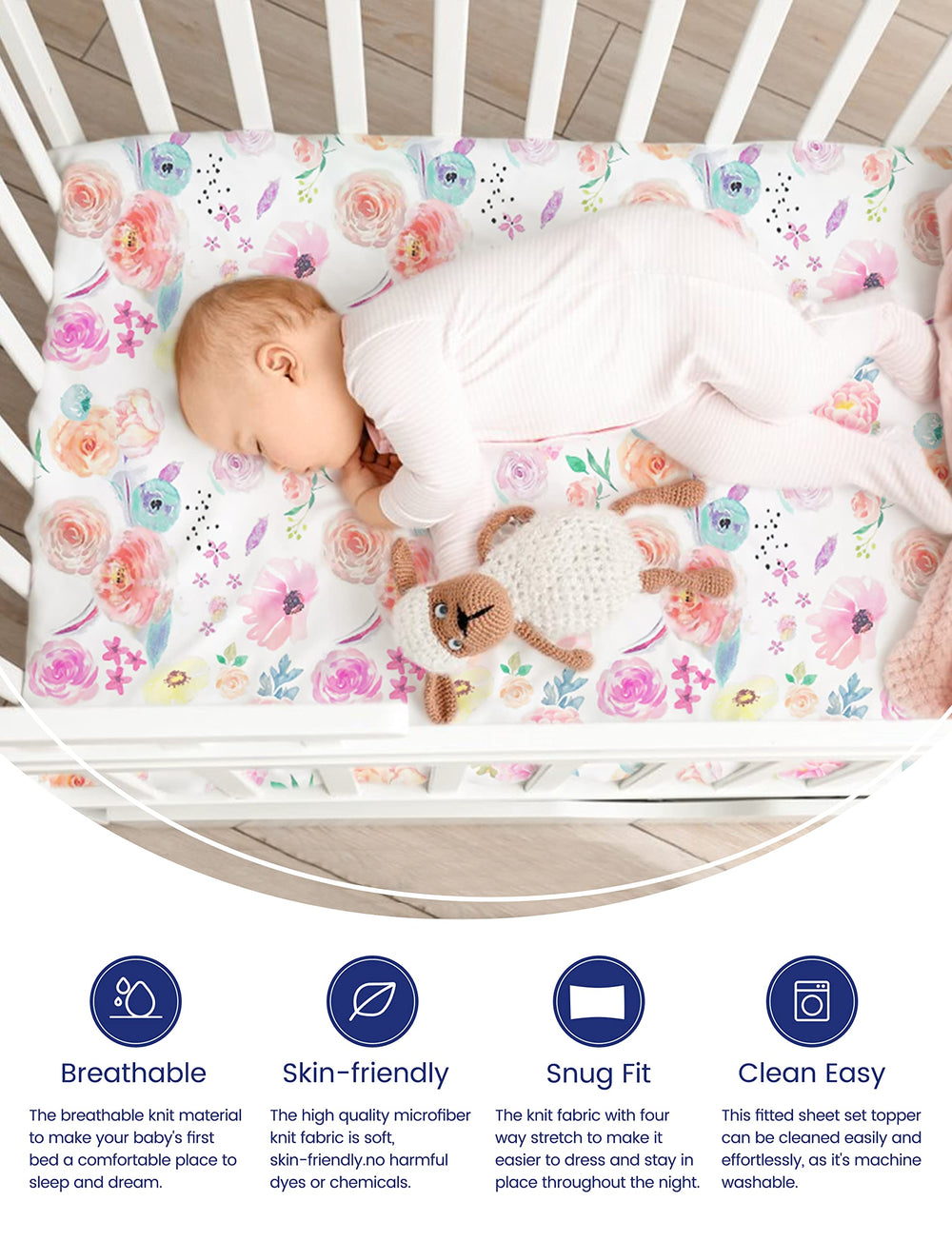 TotAha Soft Silky TotCare fabric crib sheets drape smoothly for night comfort
