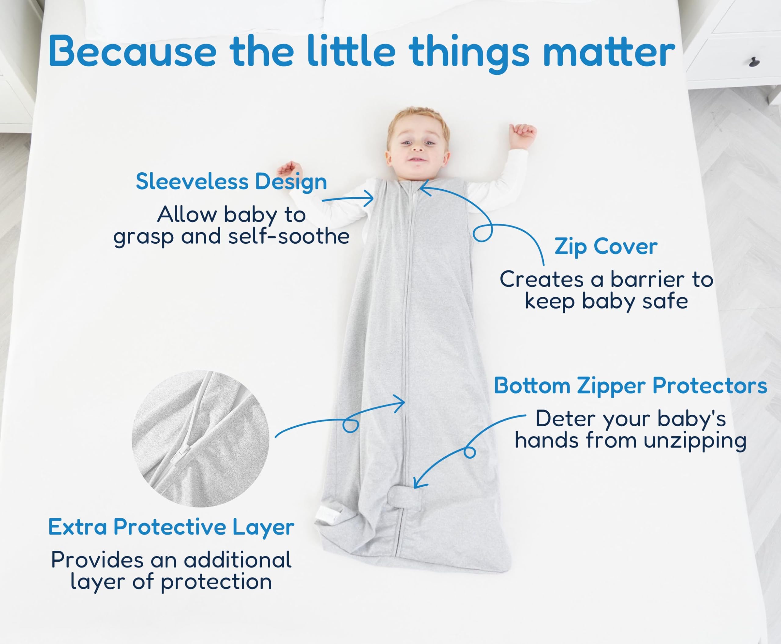 TotAha sleep sack with spacious leg area supports natural movement during sleep.