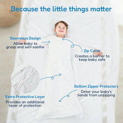 TotAha toddler sleep sack two-way zipper for easy nighttime diaper changes.
