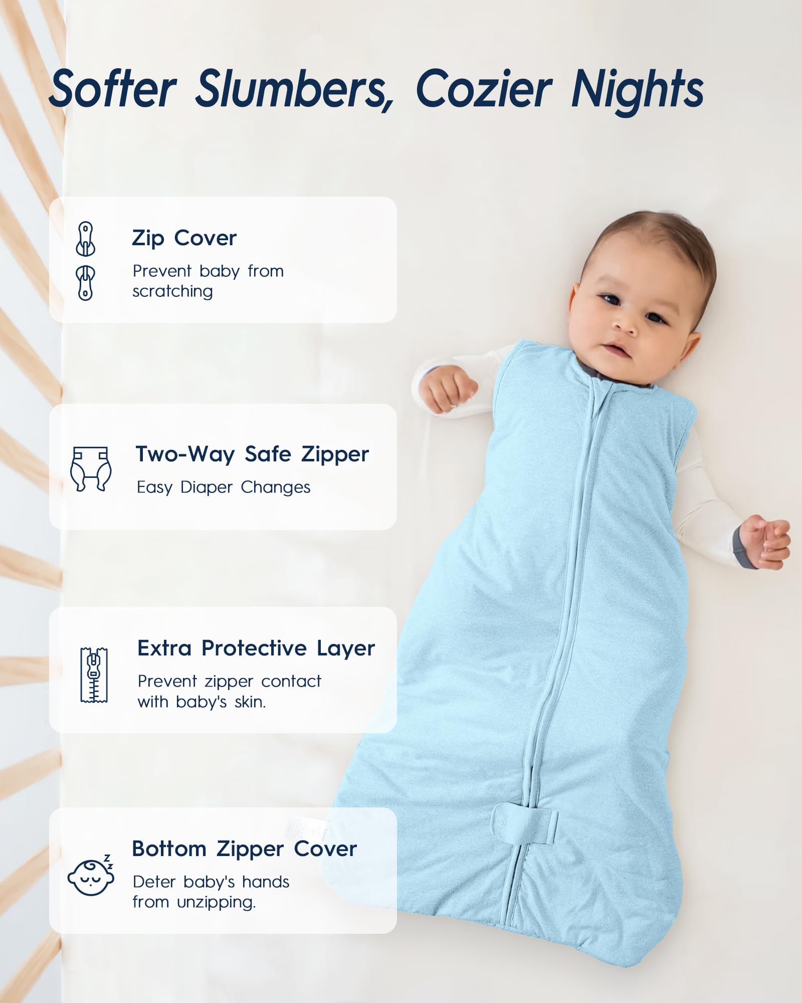TotAha Toddler Sleep Sack two-way zipper enables quick diaper changes.