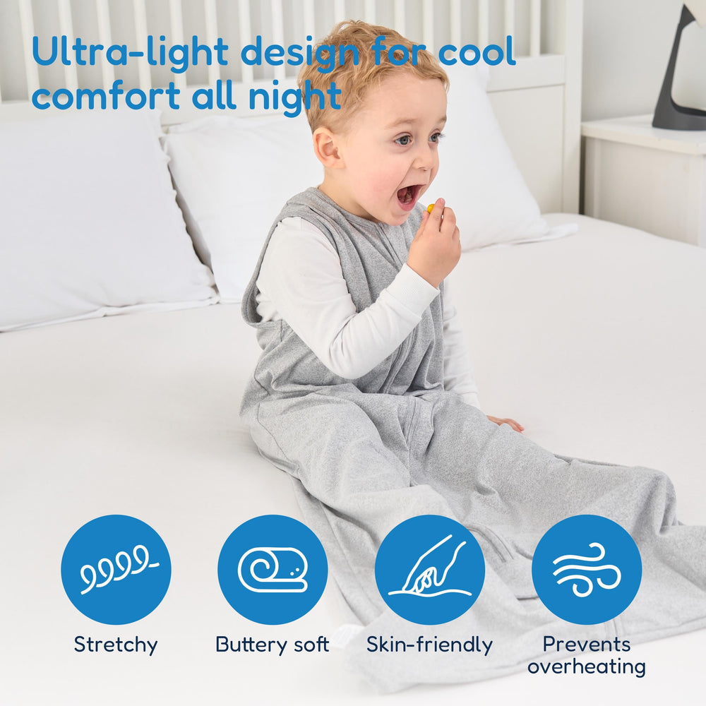 Two-way zipper with guard on the TotAha sleep sack enables quick, gentle night changes.