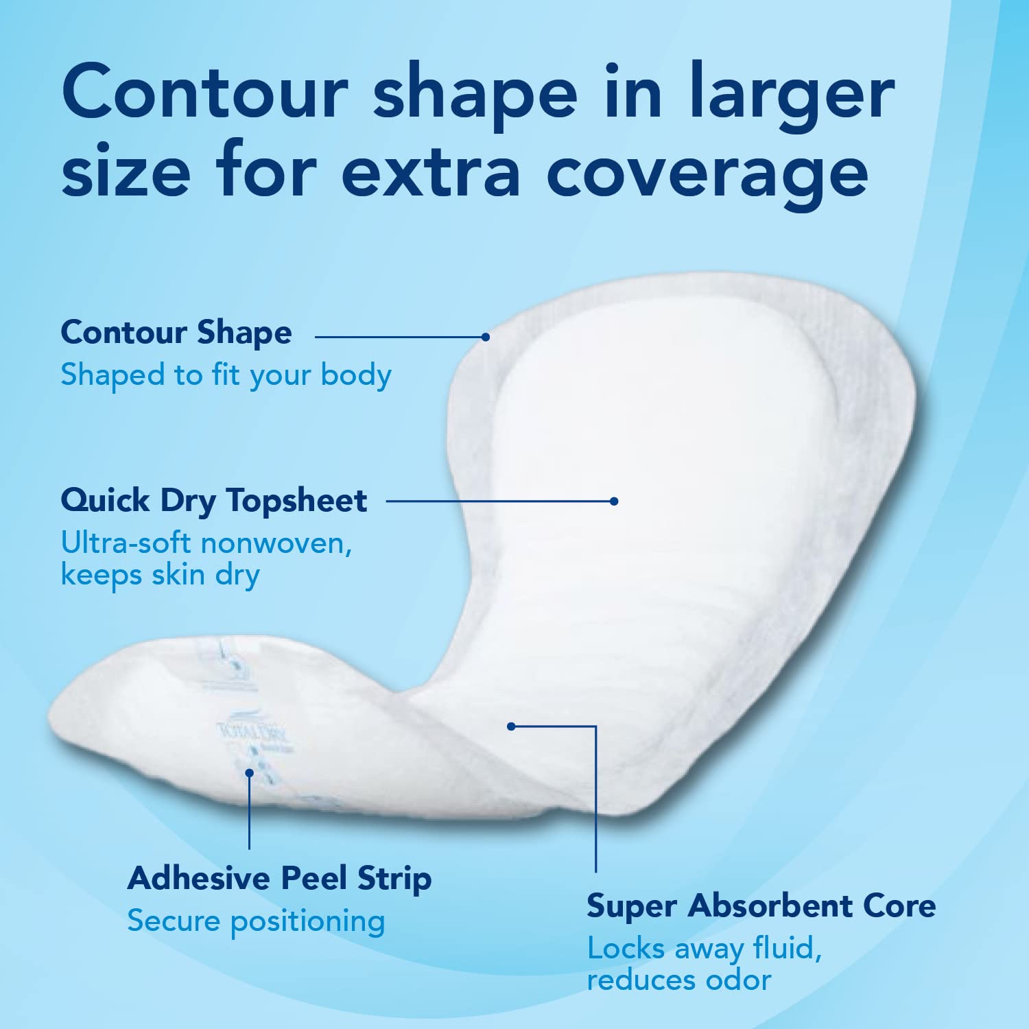 Total Dry booster pads with contoured fit stay securely in place
