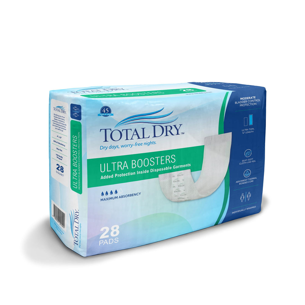 TotalDry Ultimate Booster Pads pack setup for balanced protection during daily activities.
