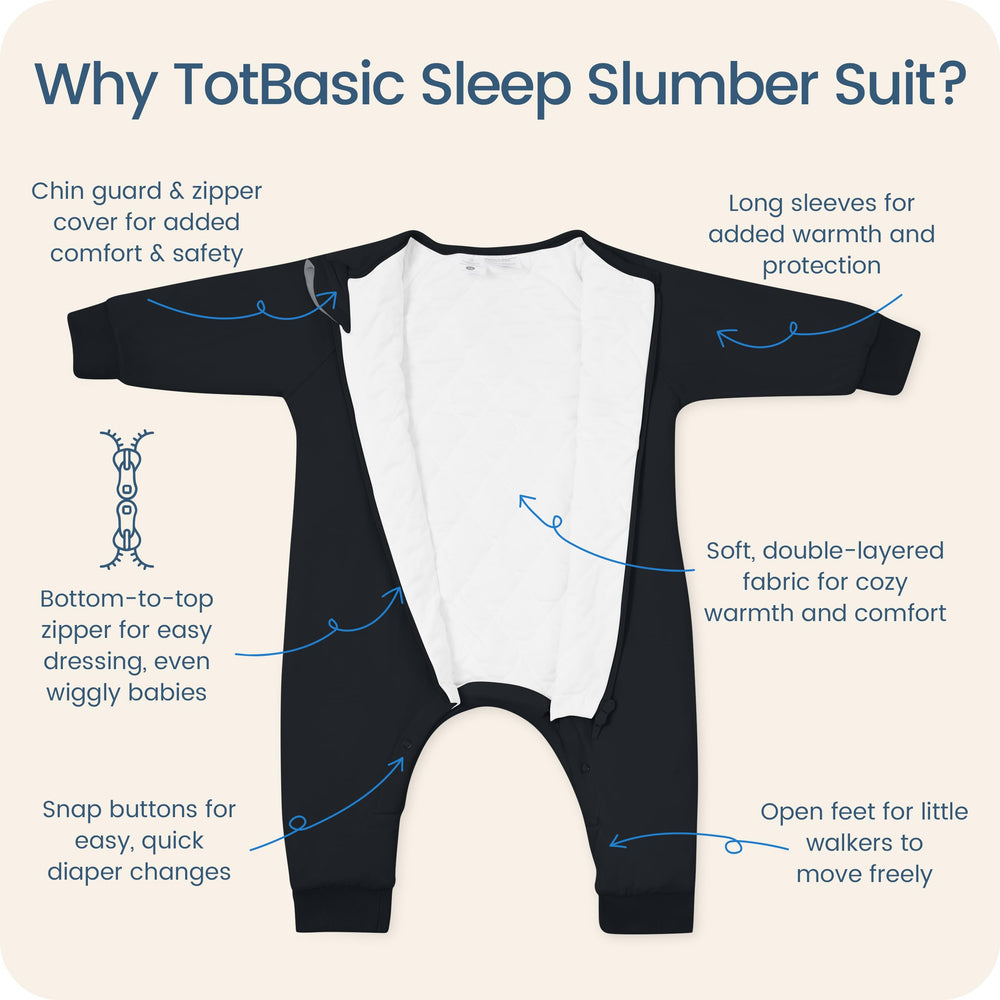 TOTBASIC sleep sack Midnight foot coverage highlighting leg freedom for active babies