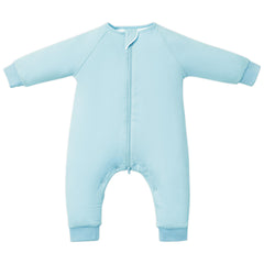 TOTBASIC 1.0 TOG sleep sack with feet in baby blue front view, cozy year round warmth.