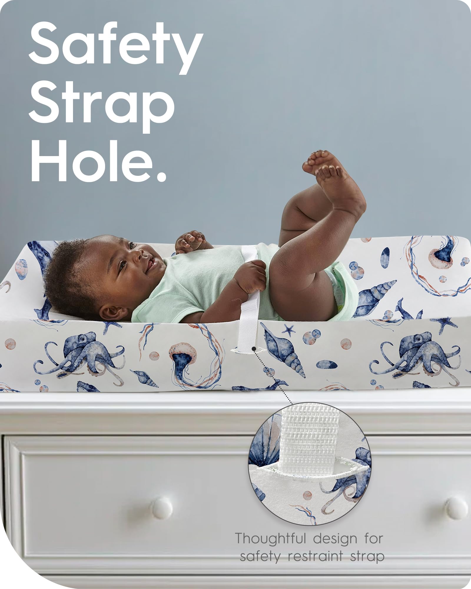 TotBasic 360 stretch cover provides snug placement on changing pads.
