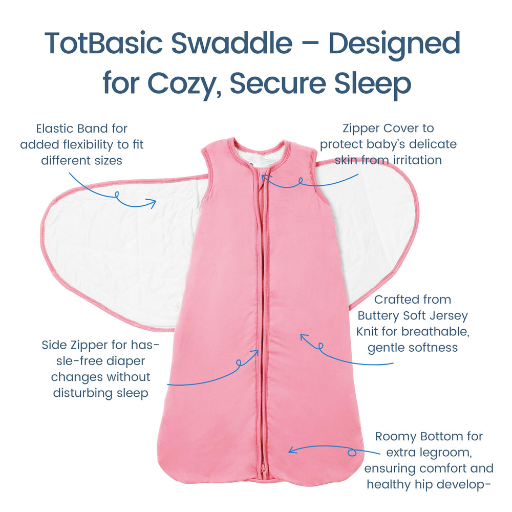 TOTBASIC 3-way adjustable swaddle with Velcro fasteners, secure and adaptable as baby grows.