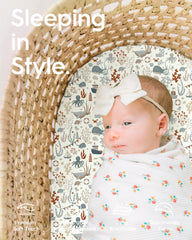 TotBASIC four-way stretch bassinet sheet makes changing sheets quick and easy.