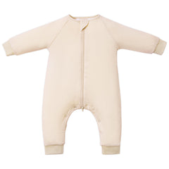 TOTBASIC baby sleep sack with feet in oat color showing foot openings for easy movement and warmth