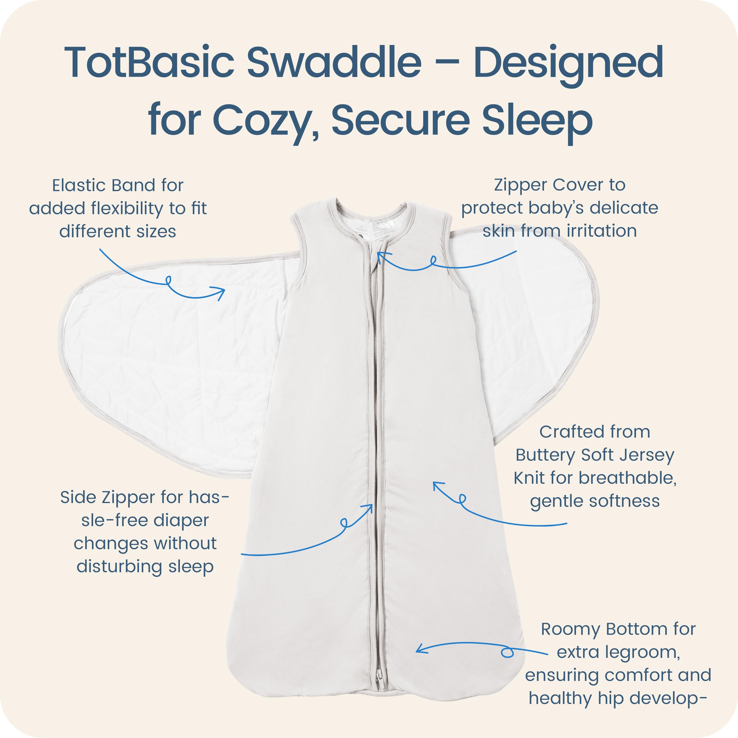TOTBASIC 3-way adjustable flaps allow growing baby snug wrap.
