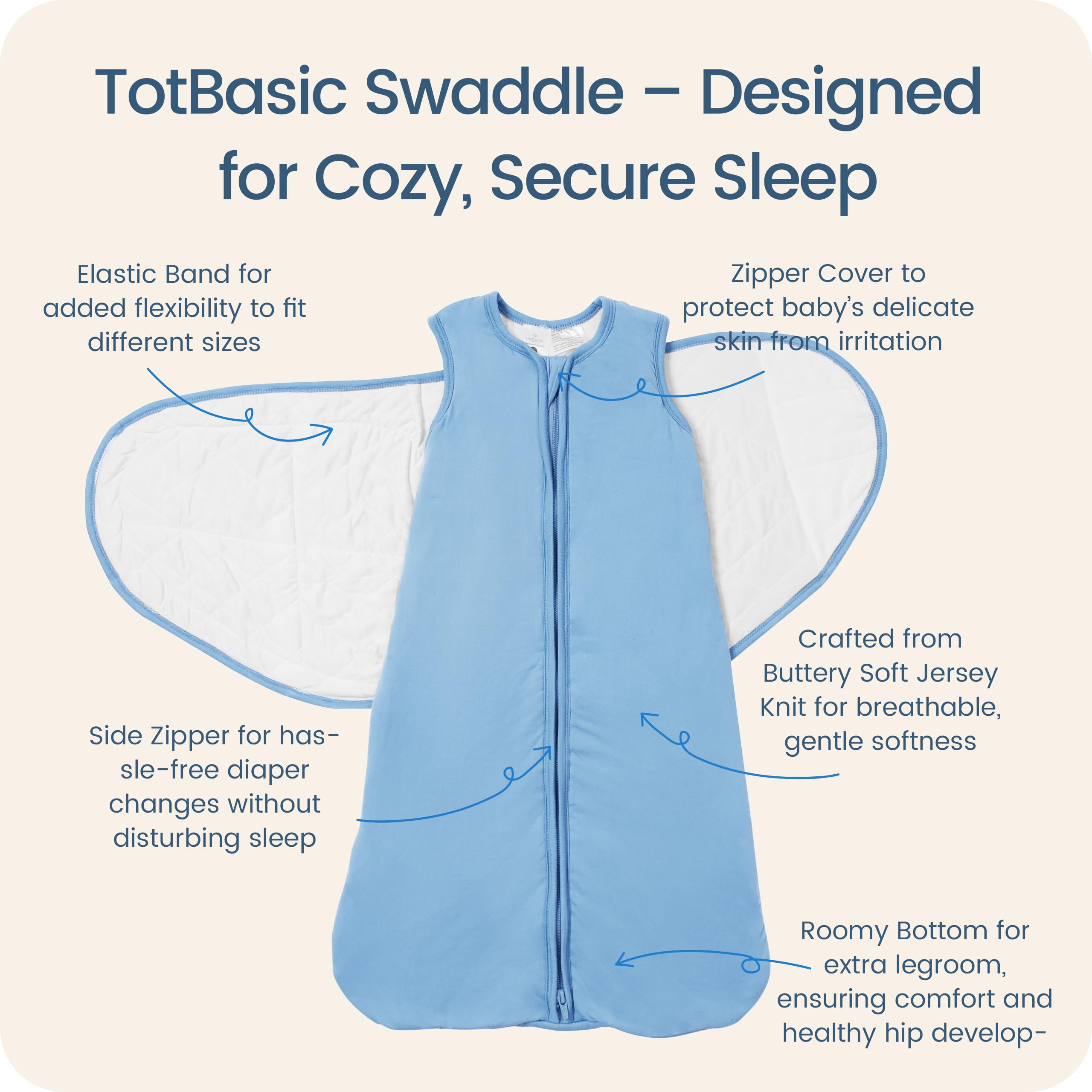 TOTBASIC transition swaddle for growing infants aged 3–6 months