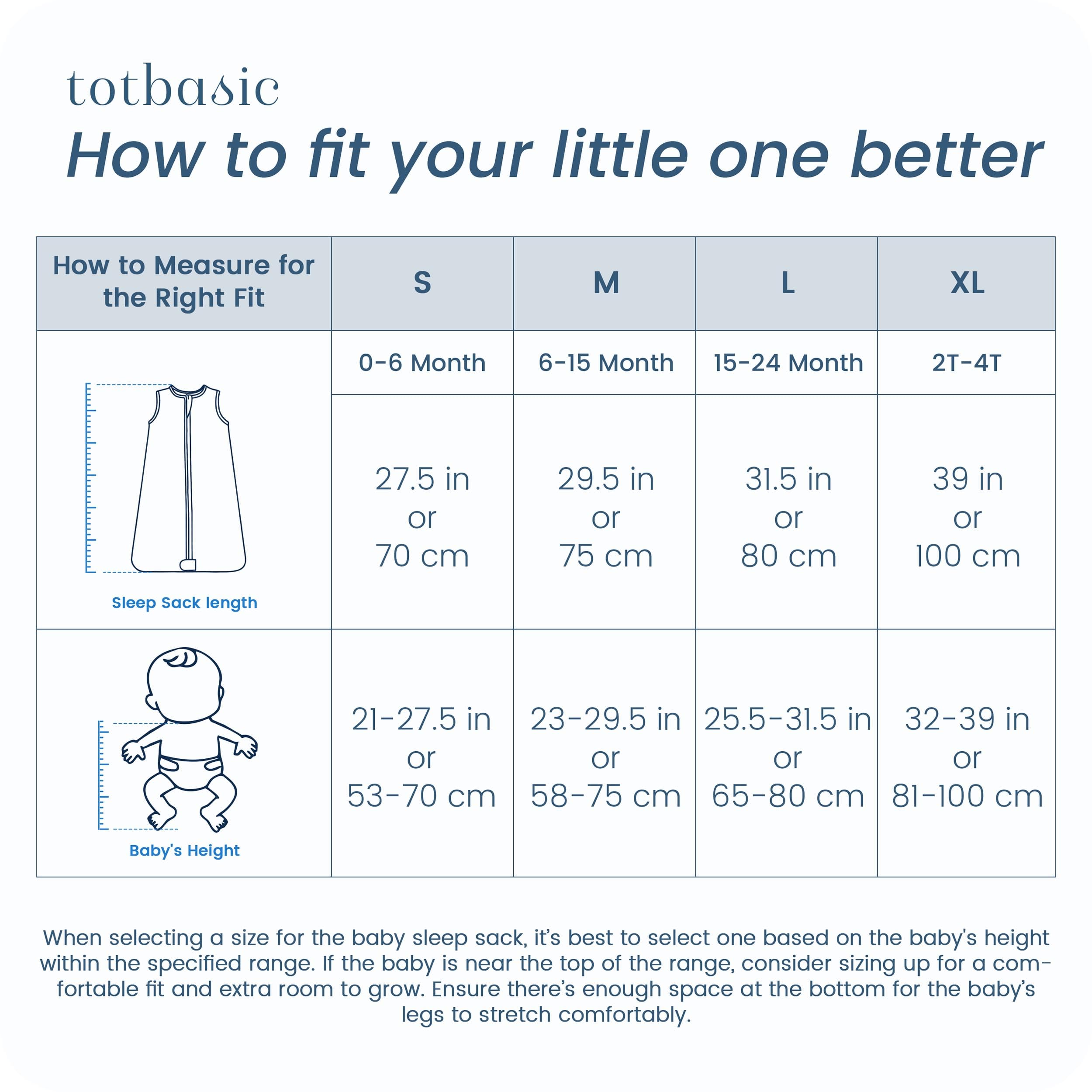 TOTBASIC breathable 0.5 TOG sleep sack prevents overheating.
