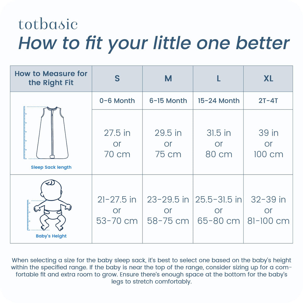 TOTBASIC breathable 0.5 TOG sleep sack prevents overheating.