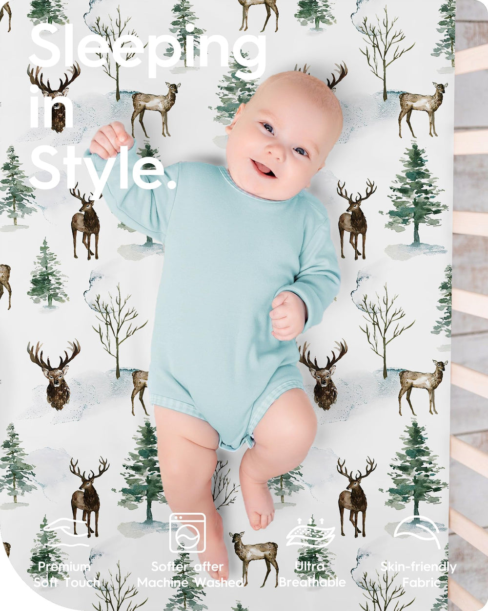 TOTBASIC crib sheet Netural deer-bear design fits crib snugly