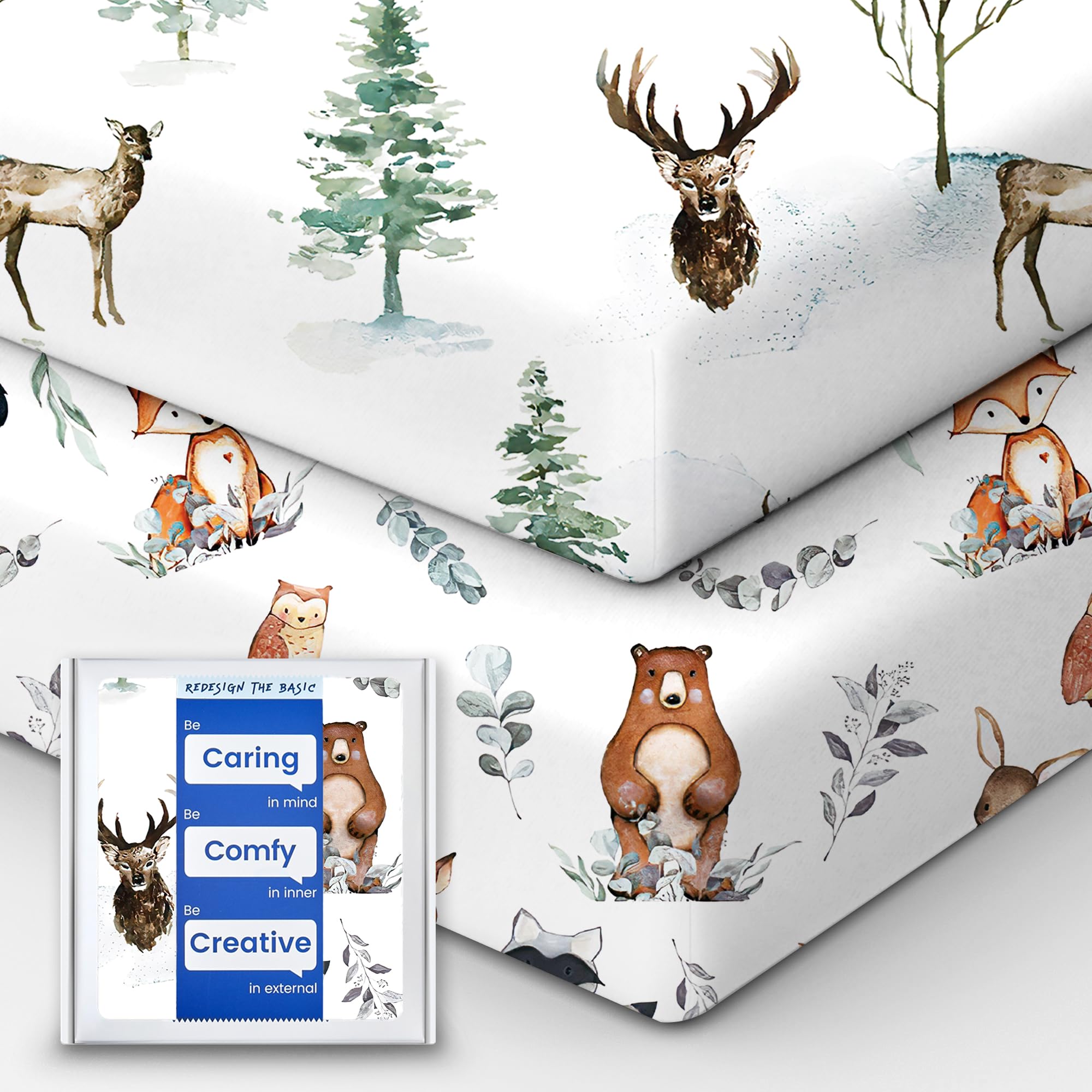 TOTBASIC crib sheet Netural forest pattern laid flat for cozy nursery decor